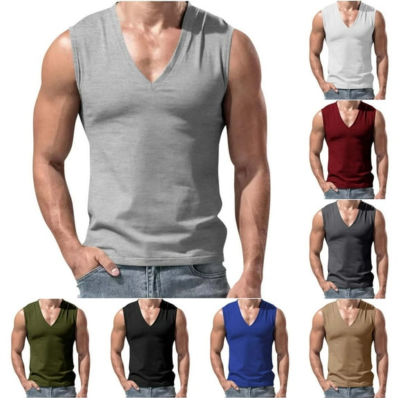 ZyeKqe Mens Slim fitted Tank Tops Seamless Sleeveless Undershirts V Neck Vests Stretchy Slim Fitted Basic Tees