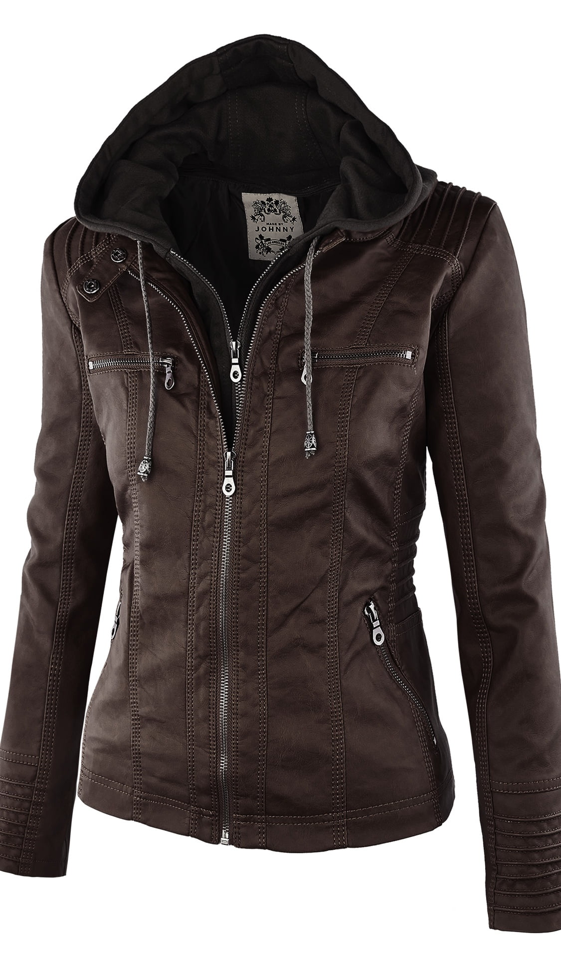 Made By Johnny WJC663 Womens Removable Hoodie Motorcyle Jacket XXL Camel