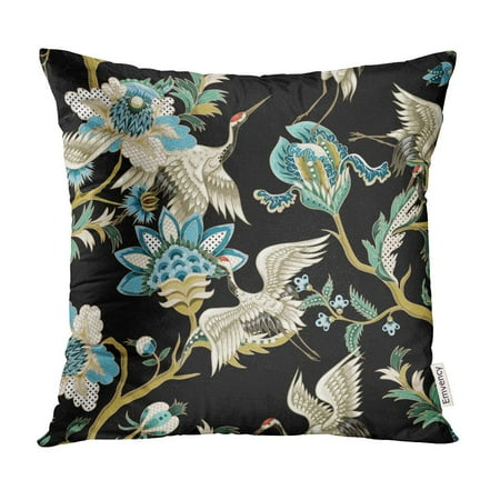 - ECCOT Blue Pattern Ethnic Japanese and Cranes Folk Flowers Leaves Bird Pillow Case Pillow Cover 20x20 inch
