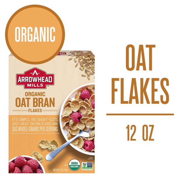 Arrowhead Mills Oat Bran Flakes Organic Cereal, 12 Oz Box