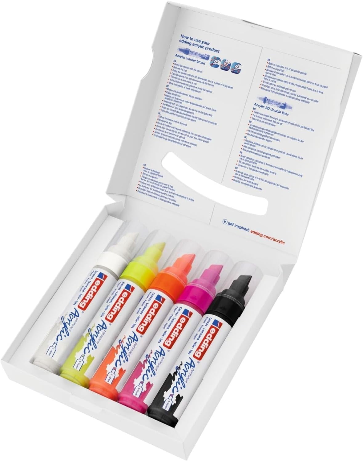 edding 5000 acrylic marker broad - neon colours - acrylic paint markers 5-pack (neon) - 5-10mm chisel nib - acrylic marker for painting on canvas, wood - acrylic marker waterproof
