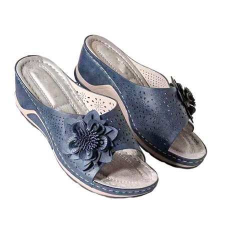 

Soft Footbed Floral Sandals for Women Fish Mouth Open Toe Beach SlippersBlue