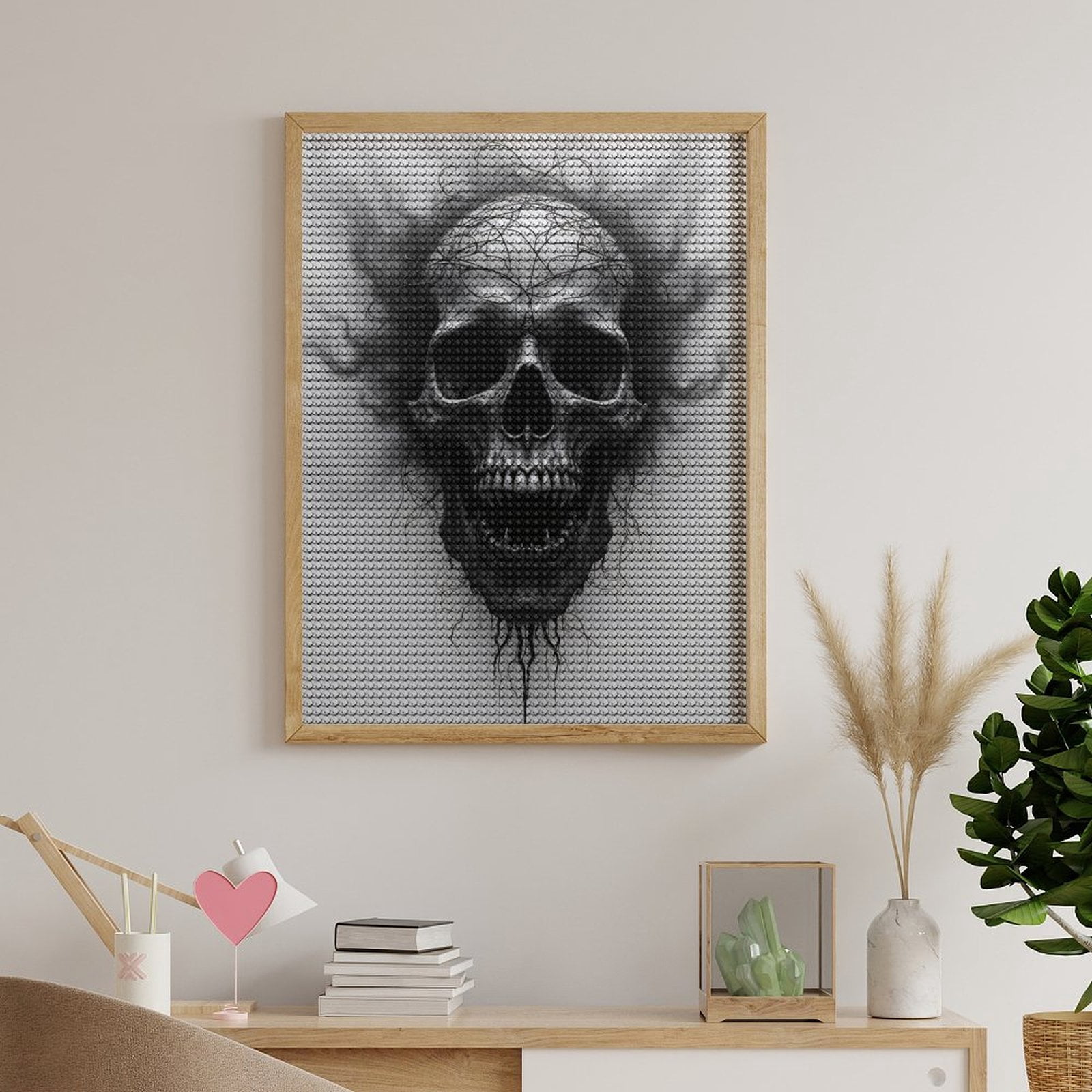 Diamond Art Kits for Adults, Skull Art Intricate Dark Lines 5D Diamond Painting Kits for Adults Beginners, DIY Full Drill Diamond Painting, Gem Art and Crafts 12x16