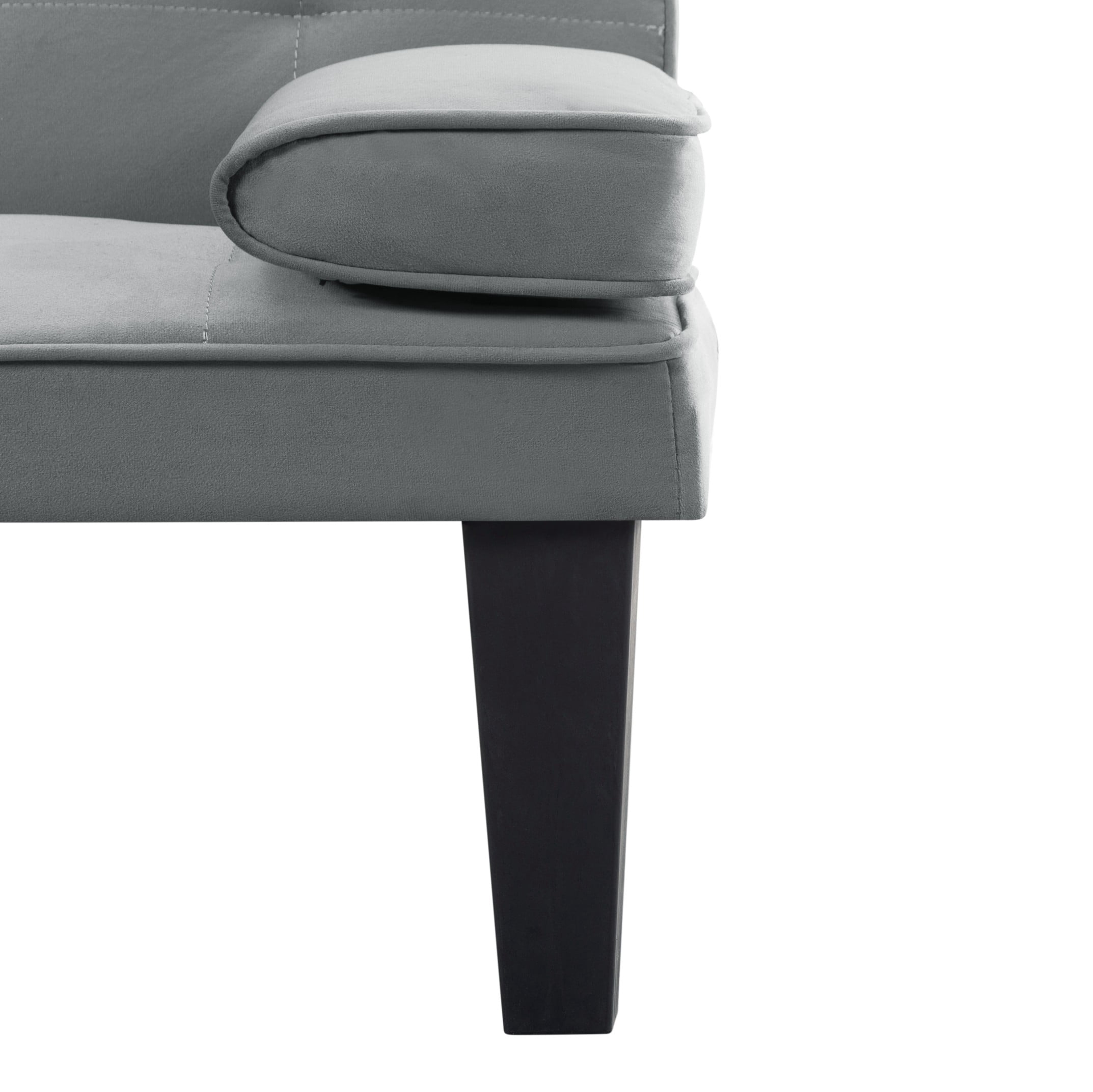 BSHTI 65" Futon Sleeper Sofa Bed with Drop-Down Middle Back & 2 Cup Holders, 3-Position Adjustable Backrest, Velvet Upholstery, Removable Arm Cushions,Gray Velvet