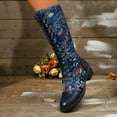 thumbnail image 5 of Dakaela Knee High Boots Women Lace up Cowboy Combat Boot Embroidery Floral Wide Calf Western Tall Boot for Ladies Blue 9.5, 5 of 9