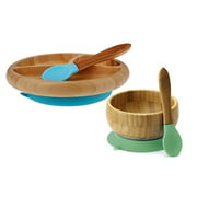 Avanchy Feeding Bamboo Silicone Baby Training Spoons with Plate and Bowl