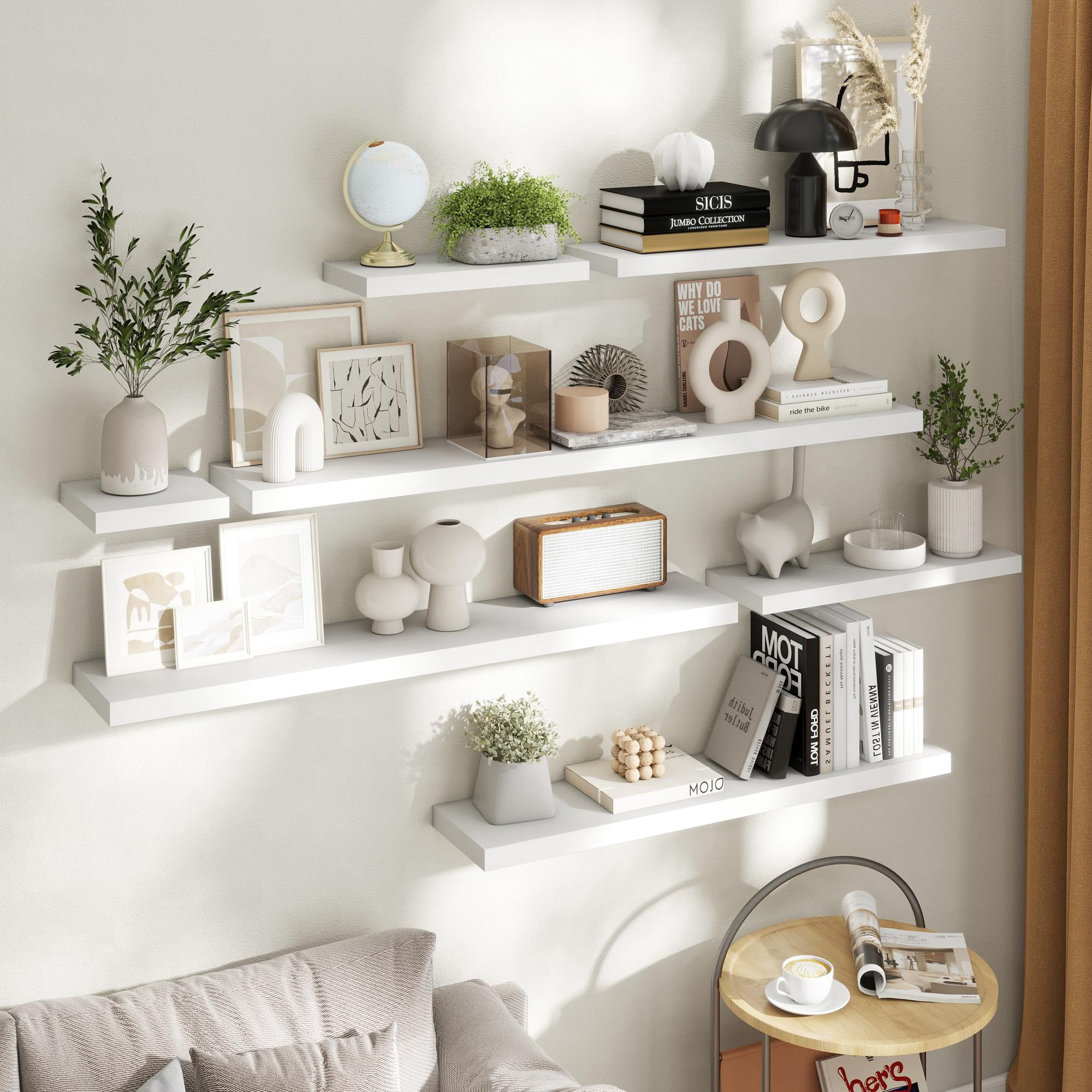 36 Inch Floating Shelves For Wall With Invisible Brackets Set Of 2  8"d Engineered Wood Grain Living Room Bedroom Bathroom Kitchen Decor And Storage White Finish