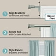 thumbnail image 4 of Smart Rods No Measuring Easy Install Adjustable Drapery Window Rod, 48 to 120 in., with Cap Finials, Brushed Nickel, 4 of 9