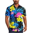 thumbnail image 2 of LEKWK Hawaiian T-Shirts for Men Short Sleeve Collared Button Down Shirts Lightweight Floral Print Loose Fit Beach Party Vacation Wear Blue XXXL, 2 of 6