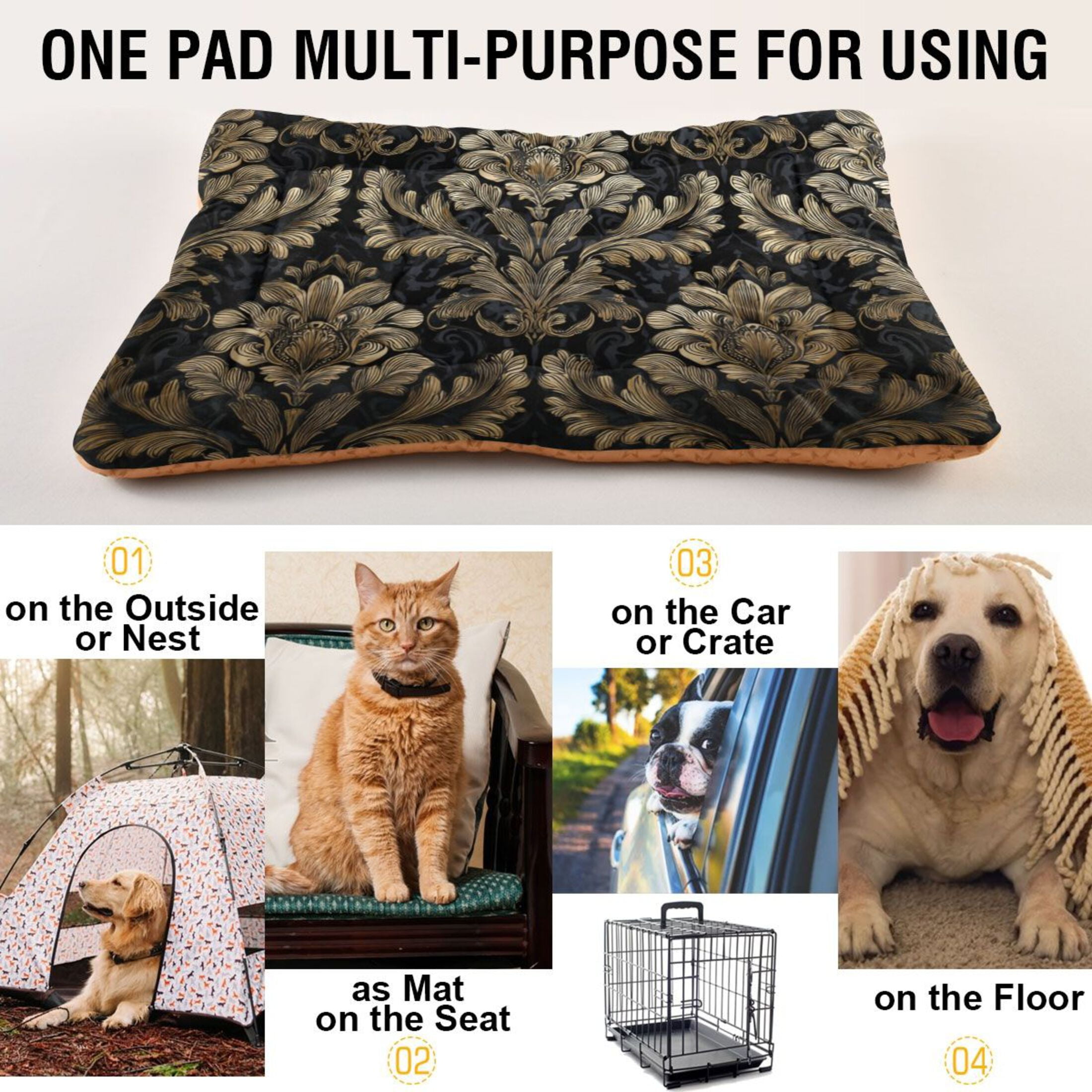 Cozy Mat Pet Bed Indoor Outdoor Warm Soft For Cat Dog Puppy(S/M) Gold Foil