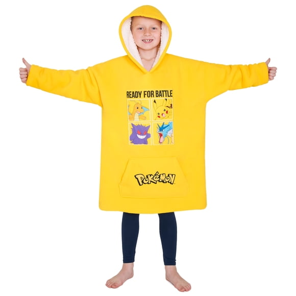 Manta con capucha y forro polar Pokémon para niños y adolescentes, color amarillo