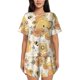 thumbnail image 1 of Fotbe Groovy Floral Conjunto de Pijama Estampado para Mujer, 2 Piezas, Ropa de Dormir con Camiseta de Manga Corta y Shorts Suaves-Small, 1 of 6