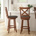 thumbnail image 3 of Merrick Lane 30" Antique Oak Classic Wooden Crossback Swivel Bar Height Pub Stool with Black Faux Leather Padded Seat and Integrated Footrest, 3 of 12
