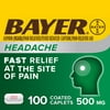 Bayer Headache Aspirin, 500mg Coated Tablets with Caffeine, 100 Count