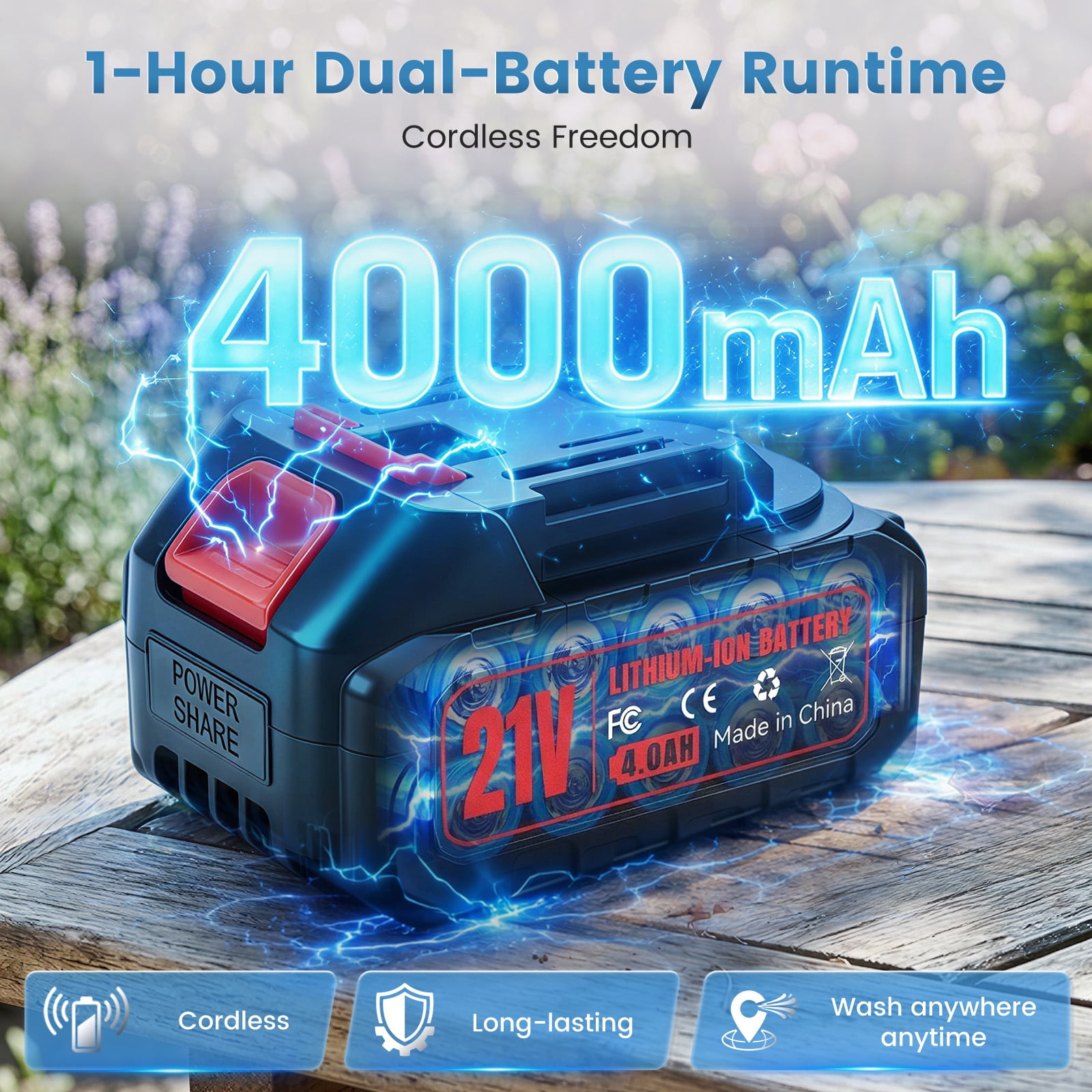 Audew (Andeman) 1000 PSI Cordless Pressure Washer - 6-in-1 Multipurpose Cleaner with 2x4Ah Batteries