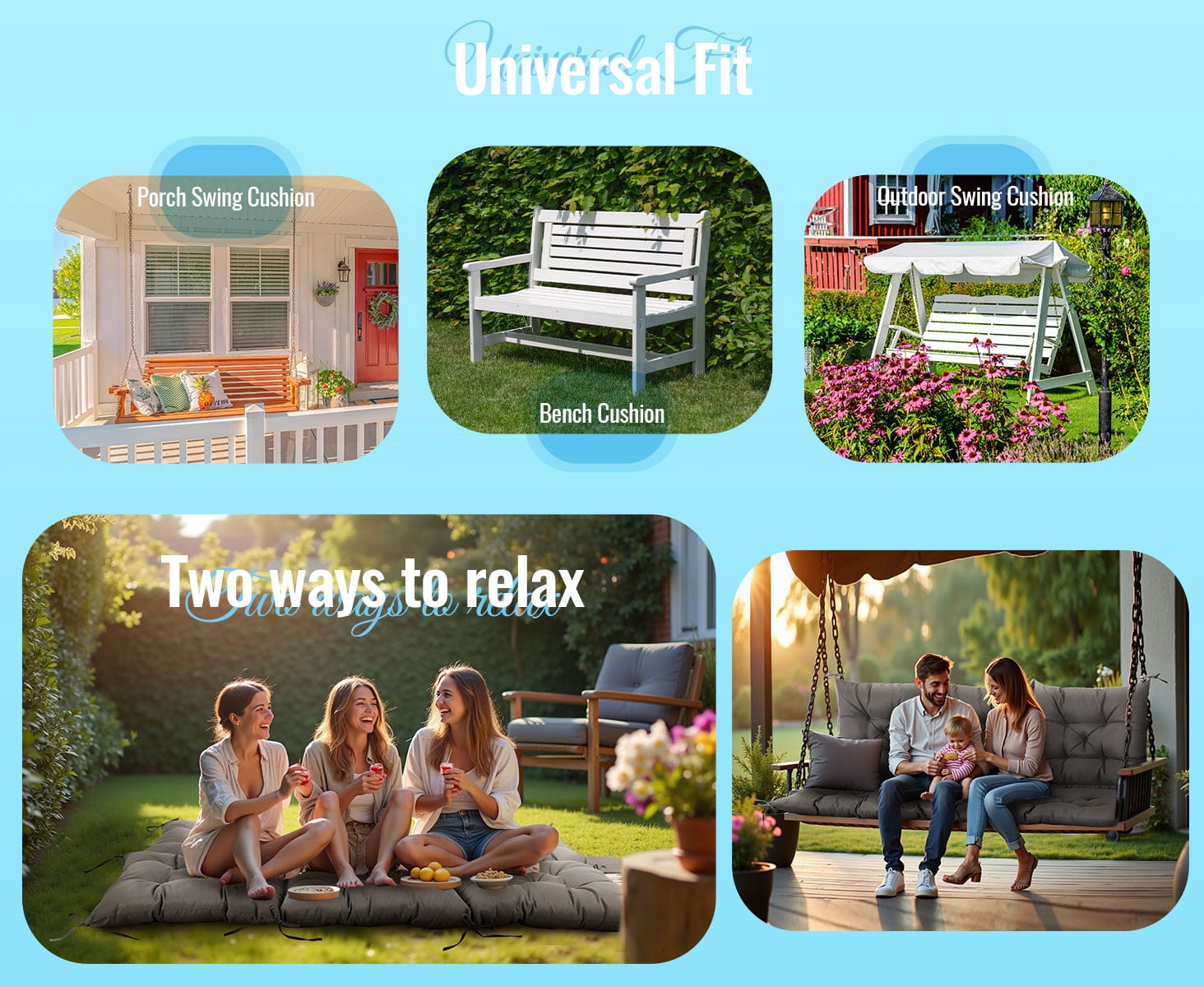 Outdoor Bench Cushion Inlife Swing Chair Cushion Waterproof Sun-Resistant with 8 Nonslip Ties, Deep Gray 150cm*100cm
