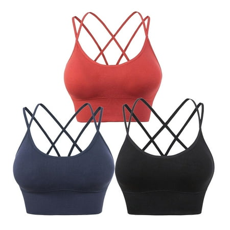 

Spdoo Cross Back Seamless Sports Bra for Women Strappy Criss Cross Cropped Top for Yoga Workout Fitness 3-Pack