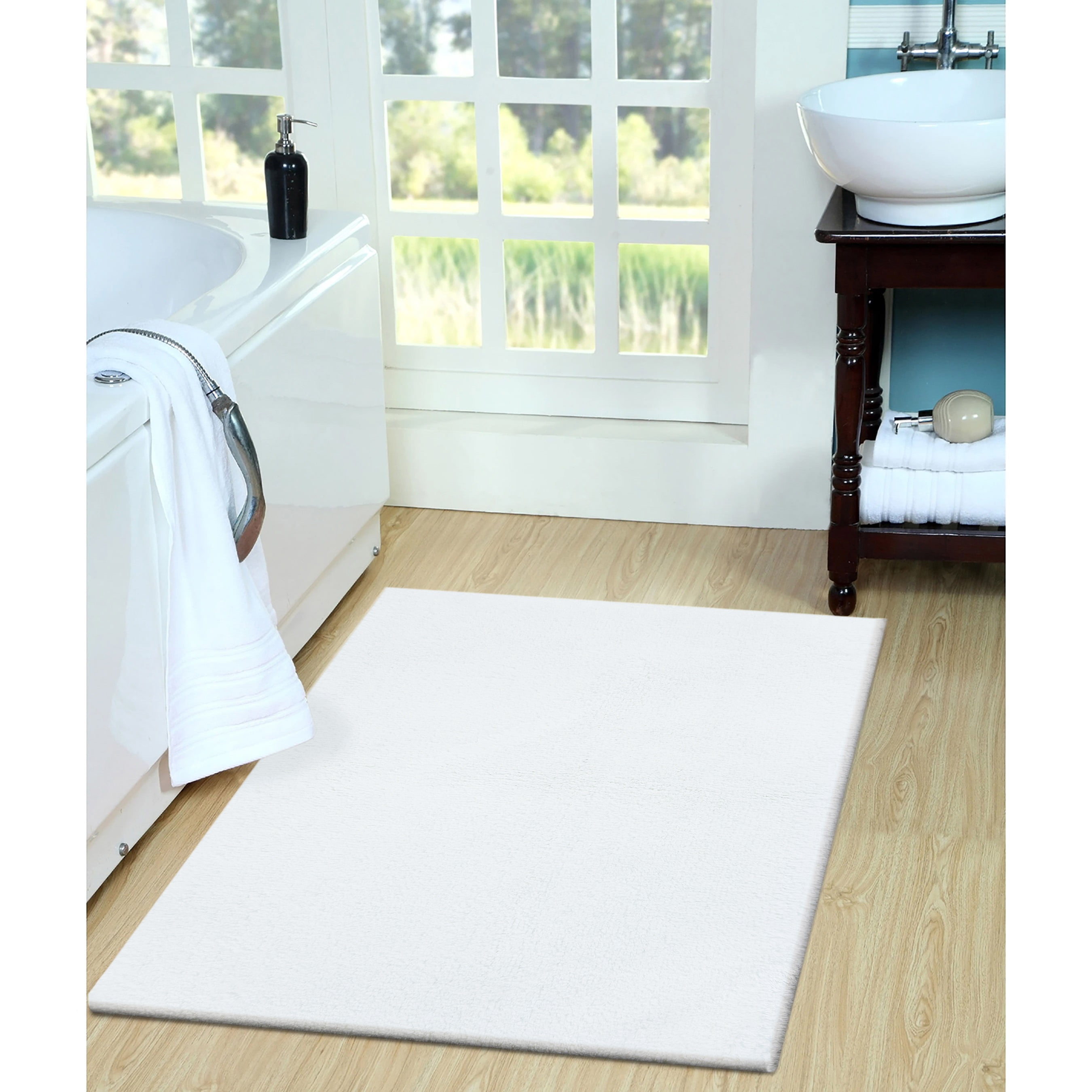 Hotel Style White Micro-Polyester 24" x 40" Bath Rug