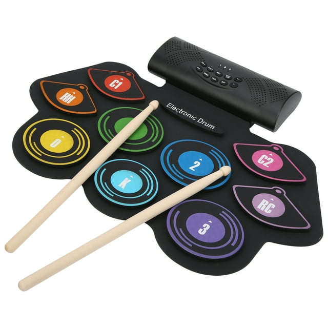Drum Set, Stereo Drum Kit Foldable Silica Gel ABS Colorful With 2 Loudspeakers Recording Function For Birthday Gift For Christmas Gift For Kids Adult Beginner US Plug 100-240V,EU