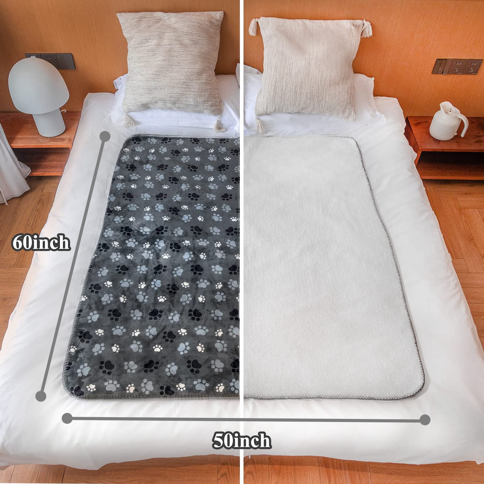 Waterproof Pet Blanket Dog Blankets  Pattern Printing Super Soft Warm Fluffy Facecloth Sofa Car Bed Protector Urine Proof Washable For Puppy Large Dogs & Cats(dog Paw130cm*153cm)