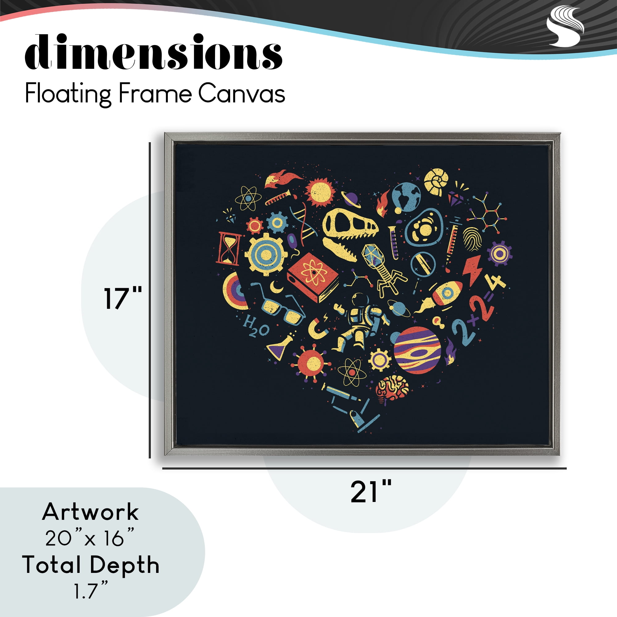 Stupell Industries Retro Science Heart Gray Framed Floater Canvas Wall Art, design by Tobe Fonseca