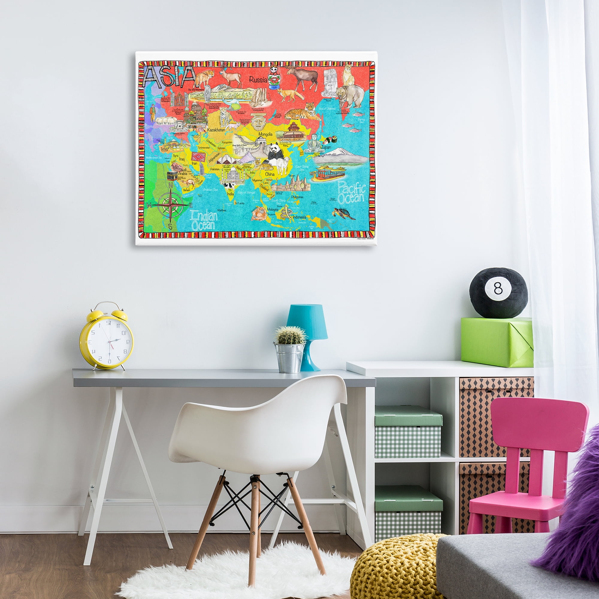 Stupell Industries Asian Animal Map Town & City Painting Gallery Wrapped Canvas Art Print Wall Art, 40 x 30