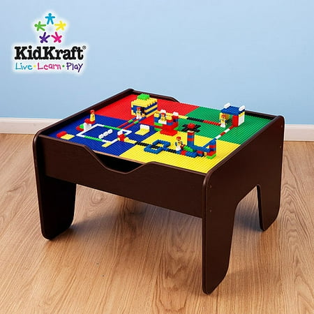 KidKraft Espresso 2-in-1 Activity and Train Table with Lego Board, 30-Piece Set