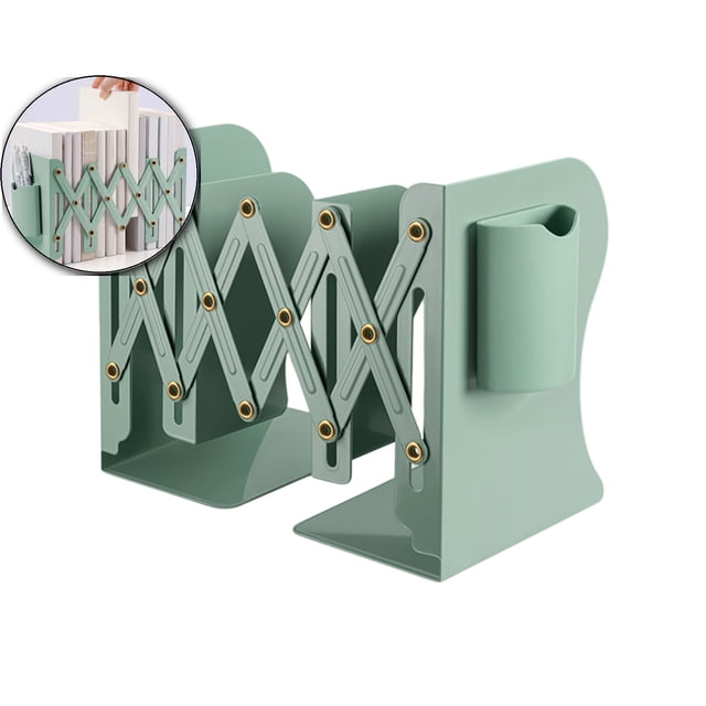 Dvruxg Adjustable Expandable Bookends with Pen Holder - Versatile Bookends for Organizing Books, Magazines, and More