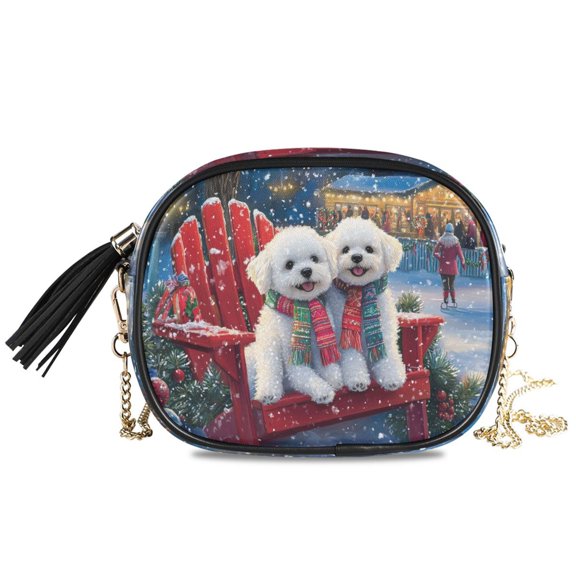 Womens Casual Chain Shoulder Bag Simple style Two Dogs in Winter Scene Crossbody Bag