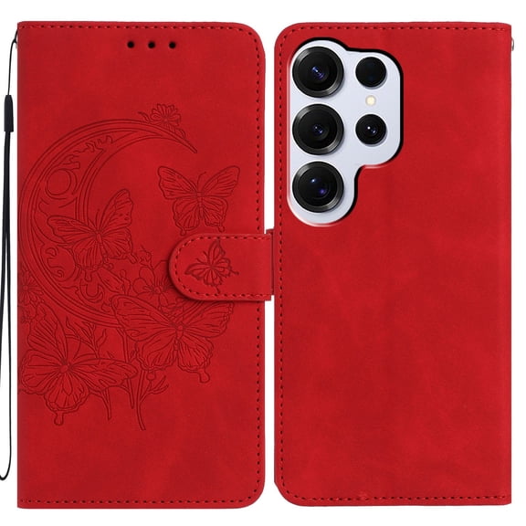 Allytechgroup for Samsung Galaxy S26 Ultra Case with Credit Card Slot, Shock-Absorbent PU Leather Rugged with Wrist Strap Slim Lightweight Shockproof Full Body Protective for Women Men, Red