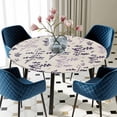 thumbnail image 5 of Elastic Fitted Round Tablecloth, Purple Pink Botanical Waterproof Stretch Table Cover for 45"-54" Tables, Rustic Country Spring Floral Summer Leaf Washable Outdoor Tablecloths for Patio, Picnic, 5 of 9