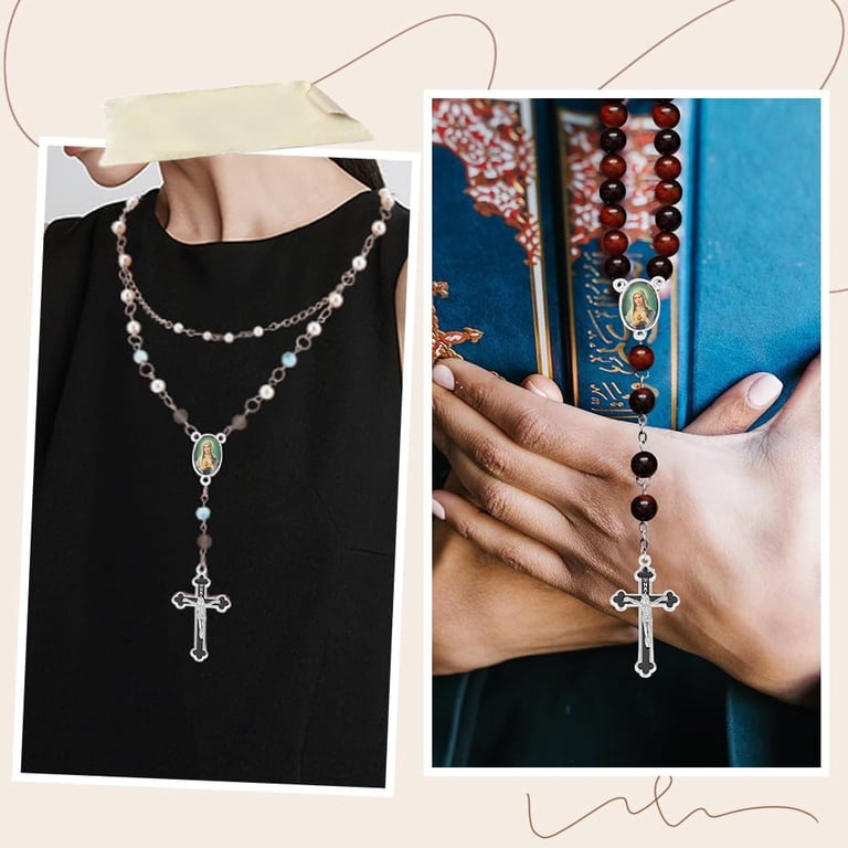 Aylifu 40pcs Golden Rosary Cross Charms And Center Miraculous Medal With Maria Crucifix Cross Pendants And Oval Chandelier Links For Easter Holidays Rosary Jewelry Making, 4 Styles