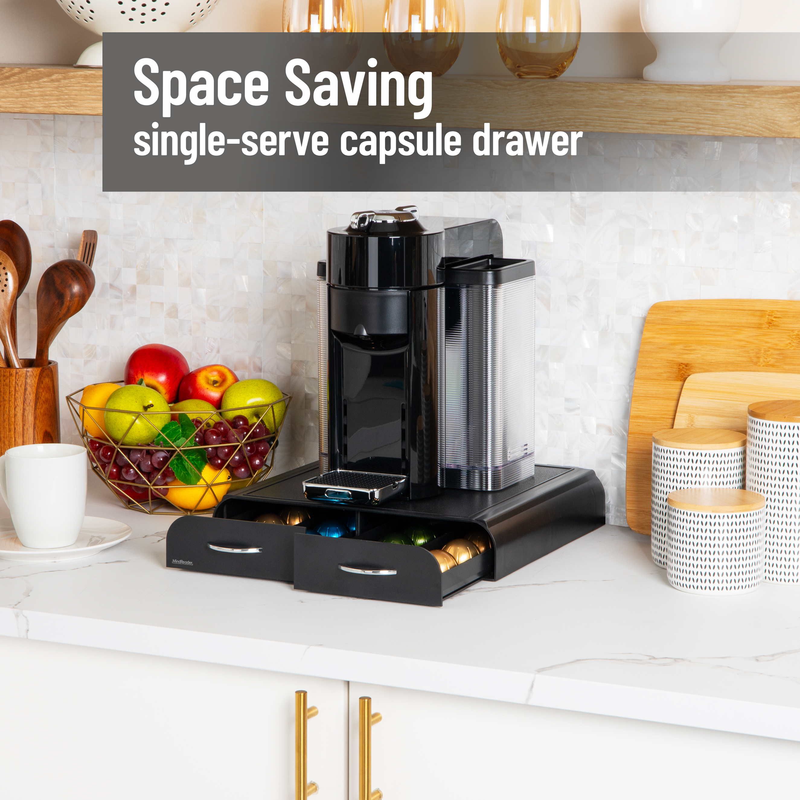 Mind Reader Coffee Pod Organizer, Compatible with 18 Vertuoline (7.77 fl oz) or 72 Original Nespresso (1.35 fl oz) capsules, Plastic, Black