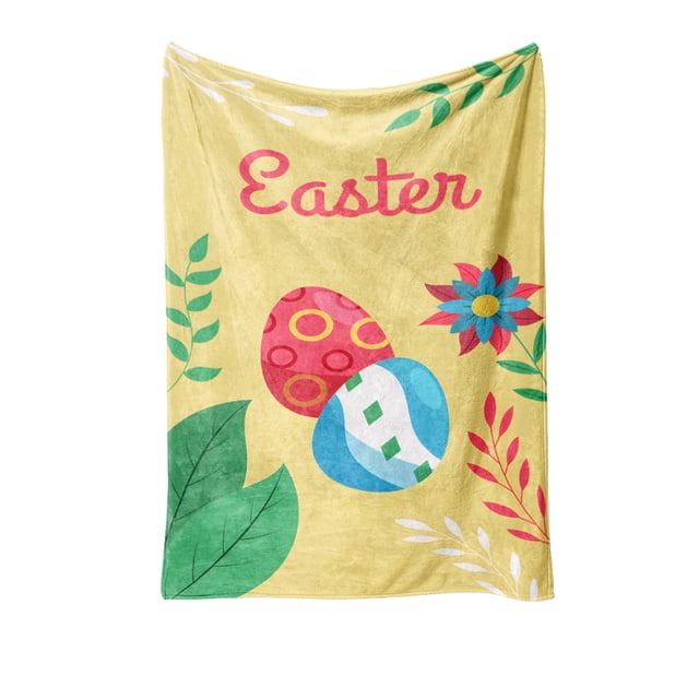 Flannel Blanket For Bed And Car With Easter Egg Bunny Pattern 31.5 in x 47.24 in Multicolor Polyester