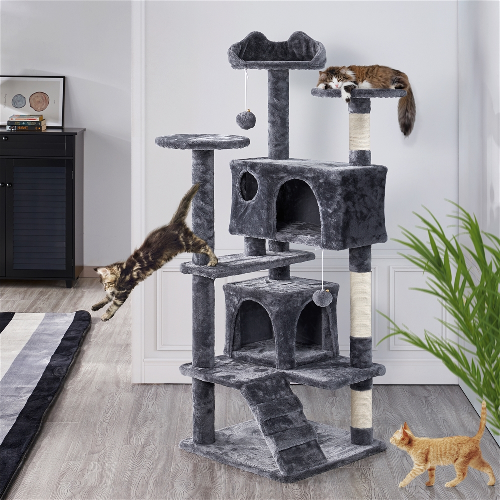 Alden Design 54.5" Double Condo Cat Tree with Scratching Post Tower, Dark Gray - image 2 of 13
