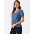 thumbnail image 4 of DARING DIVA Women's Elegant Chiffon Button Down Peter Pan Collar Blouse M Grey Blue, 4 of 6