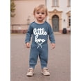 thumbnail image 6 of BemeyourBBs Newborn Baby Boy Little Brother Outfit Hospital Coming Home Outfits Waffled Knit Little Bro Letter Embroidery Long Sleeve Romper Long Pants Set 2Pcs Infant Boy Clothes, 6 of 9