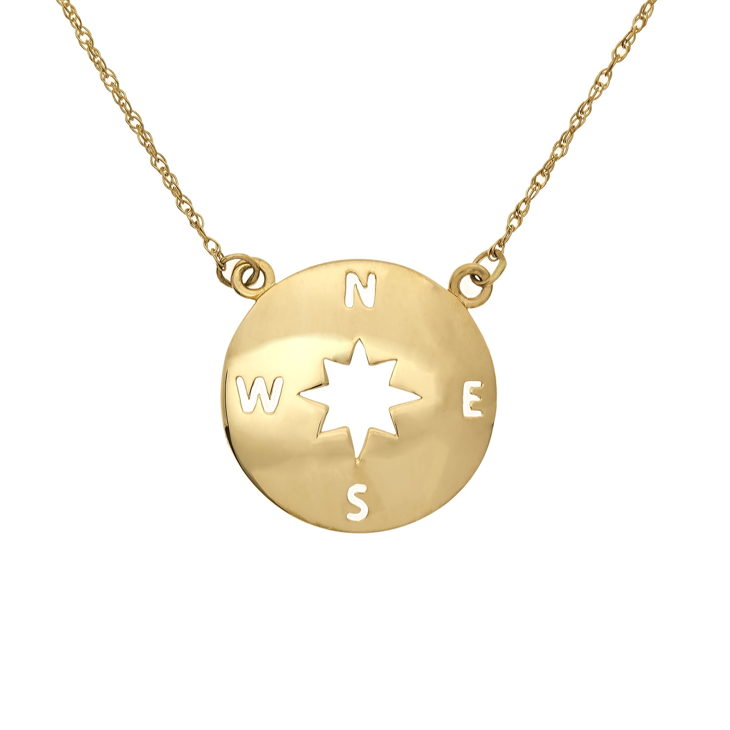 10K Yellow Gold Compass Necklace,18 