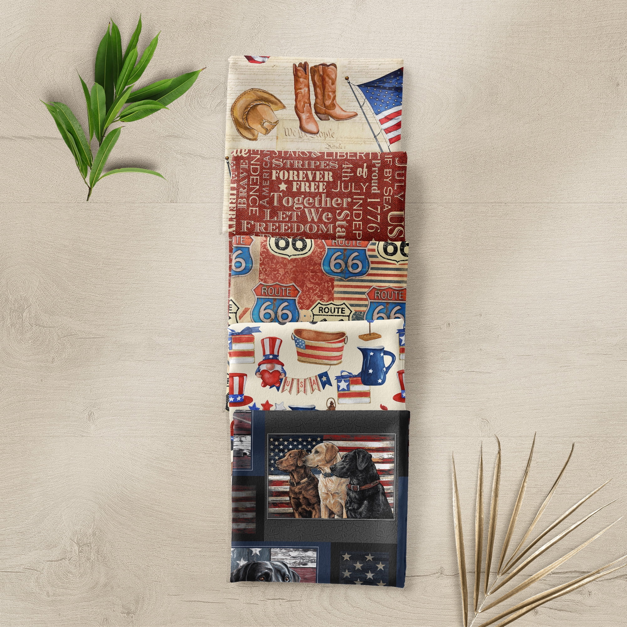 David Textiles 18" x 21" 100% Cotton Americana, Multi-color, for Quilting & Sewing, 5 Pieces