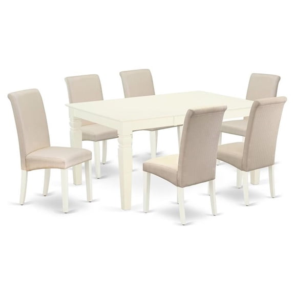 East West Furniture Weston 7-piece Wood Dining Set in Linen White/Cream