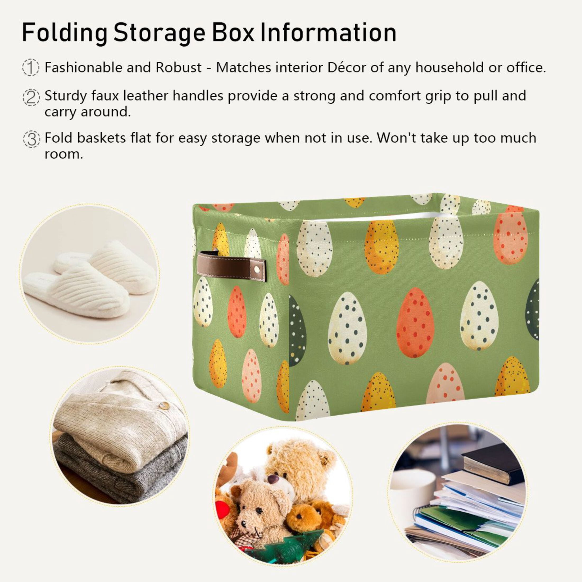 Ryvnso Easter Eggs Polka Dots Storage Basket Large Bin Foldable Boxes Toys Organizer 14.2x10.2x8.3in 2 PCs