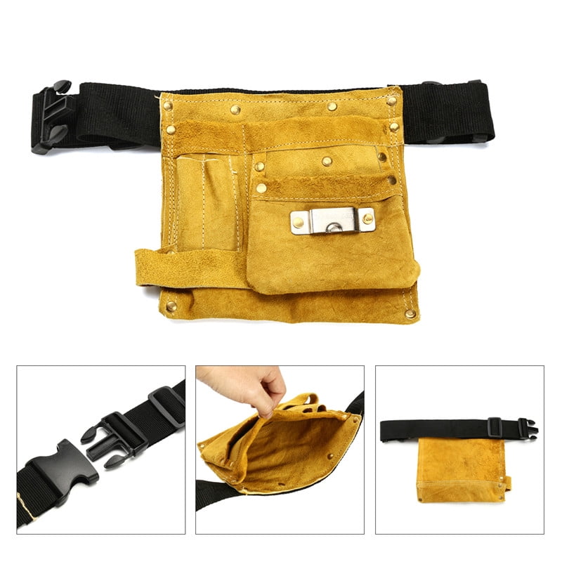 8/14Pockets Leather Tool Belt Pouch Bag Electrician Carpenter