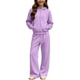 thumbnail image 5 of ITSAME Girls Fleece-Lined Outfit 2-Piece Full Zip Hoodie and Wide Leg Pants Fall Winter Warm Casual Set Size 7, 5 of 9