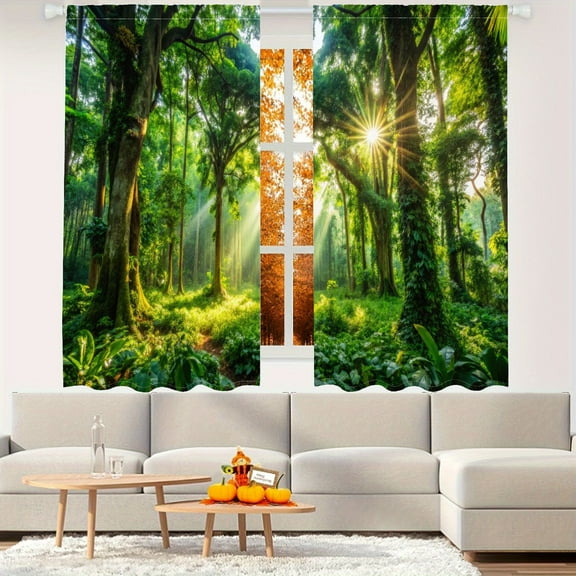 WNOOHIY Tropical Forest Trees Sunshine Pattern Light-filtering Curtains For Living Room Bedroom Balcony Office, Home Decor,2pcs