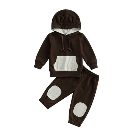 

Toddler Baby Boys 2Pcs Outfits Long Sleeve Striped Pocket Hoodie Witn Long Pants Set Infant Clothes