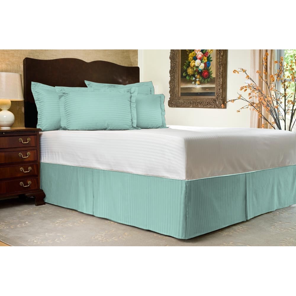 Pleated BedSkirt Queen Size Stripe Light Blue Luxury Double Brushed