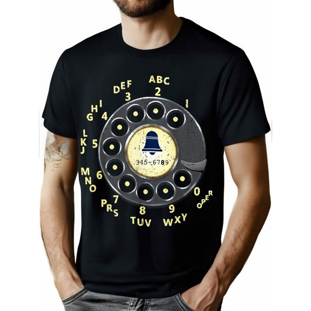 Camiseta con estampado de teléfono vintage, informal, de verano, de manga corta y cuello redondo, para hombre, versátil y moderna, ideal para el día a día, de corte regular, ideal para la familia.