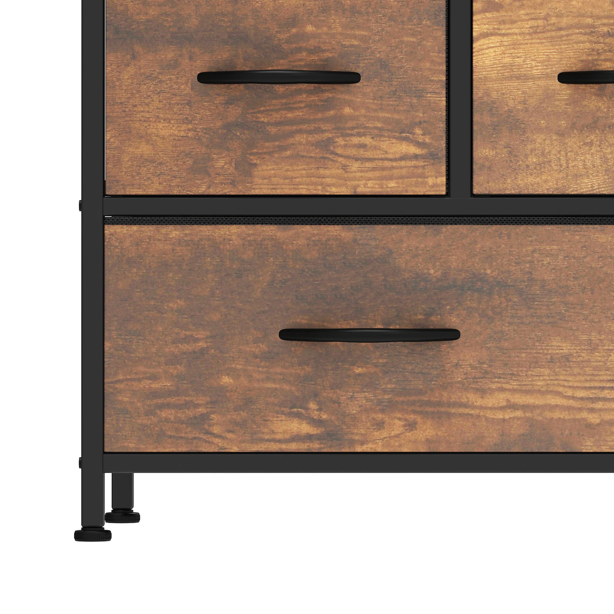 Uforic 5 Drawer Dresser for for Adult, Fabric Wide Chest of Drawers Nightstand Storage Tower Wooden Top, Brown