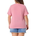 thumbnail image 4 of DARING DIVA Women's Plus Plain Crew Neck Ruffle Short Sleeves Blouse 3X Pink, 4 of 6