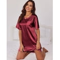 thumbnail image 5 of Ekouaer Silk Satin Sleep Shirts for Women Nightshirt Tshirt Night Gowns Short Sleeve Sleepwear Round Neck Shirt Dress With Chest Pocket, 5 of 7